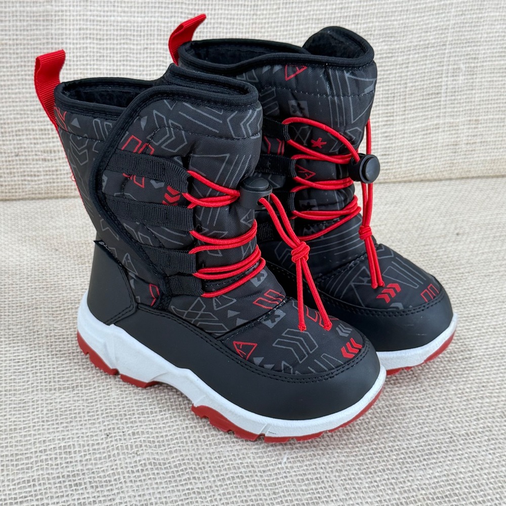 Merence Kids Black Red Faux Fur Lined Snow Boots Size EU 28 US 11 Toddler